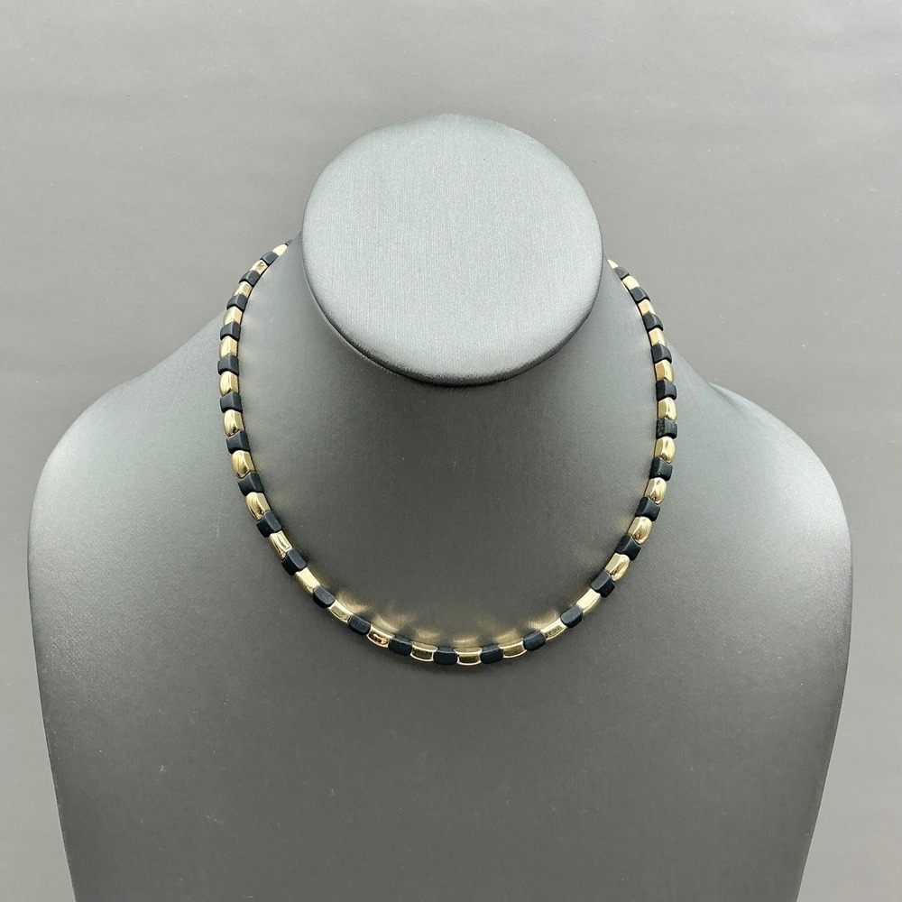 Monet Necklace Women Black Gold Tone Beaded Choker Minimalist Modernist Jewelry
